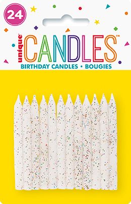 Spiral Candle - White Glitter 24ct