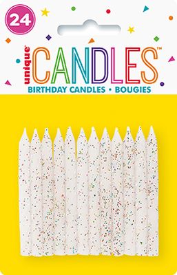Spiral Candle - White Glitter 24ct