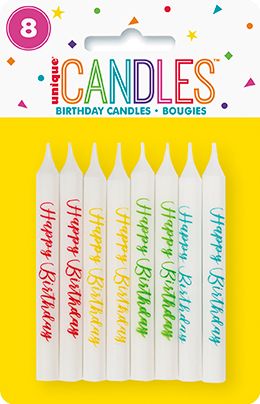 Happy Birthday Printed Candles - 8ct