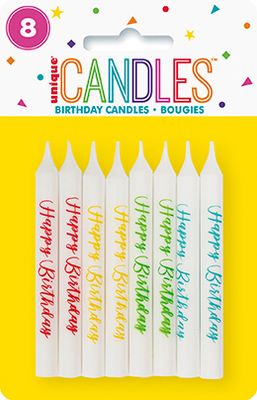 Happy Birthday Printed Candles - 8ct