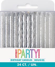 Spiral Candle - Silver Glitter 20ct