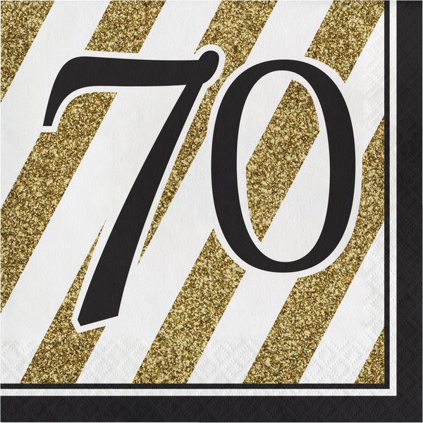 Black &amp; Gold - &quot;70&quot; Luncheon Napkin 16ct