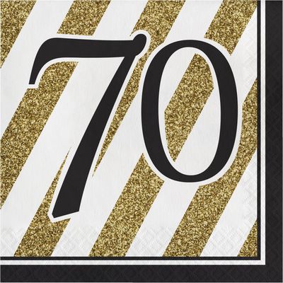 Black &amp; Gold - &quot;70&quot; Luncheon Napkin 16ct