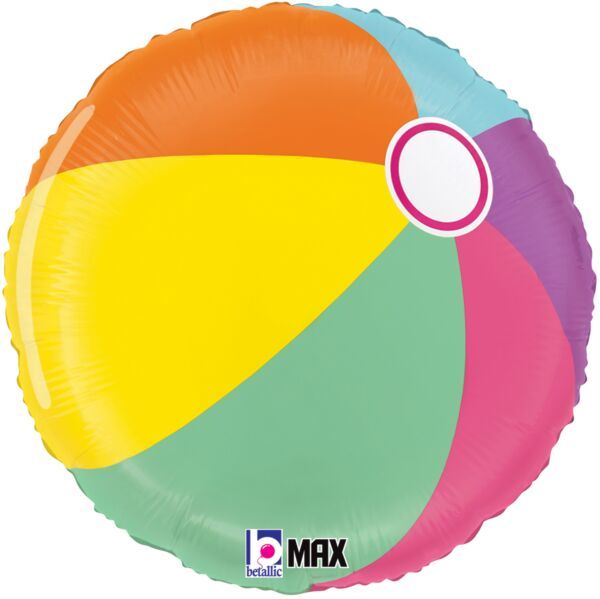 Summer Beach Ball - 18&quot; Helium Filled Foil Balloon, Ribbon