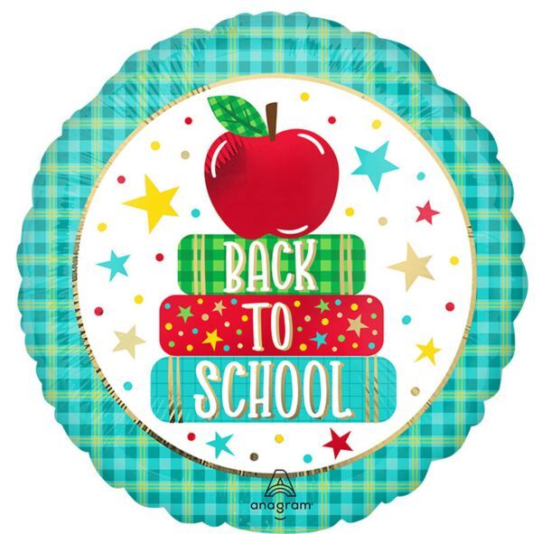 Back to School Apple and Books - 17&quot; Helium Filled Foil Balloon, Ribbon