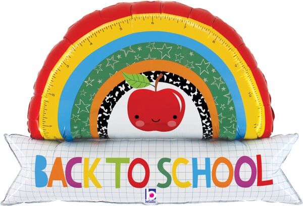 Back to School Rainbow Banner - 35&quot; Helium Filled Foil Balloon, Ribbon