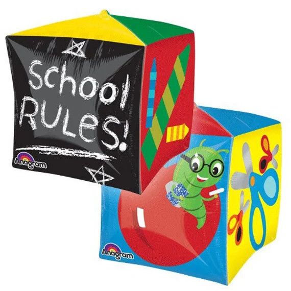 School Days Cubez Balloon - 15&quot; Helium Filled Foil Balloon, Ribbon