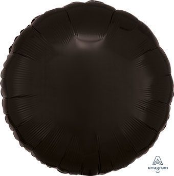 Black Round - 18&quot; Helium Filled Foil Balloon, Ribbon