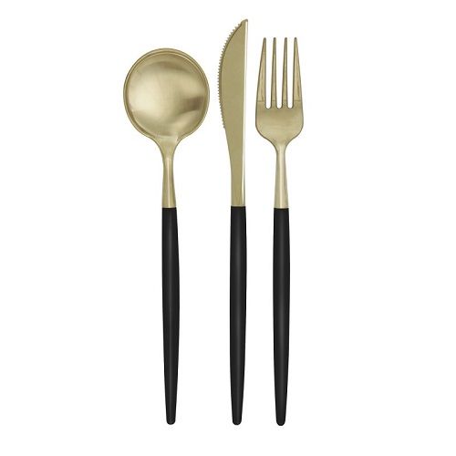 Cutlery Assortment - Black/Gold 12ct
