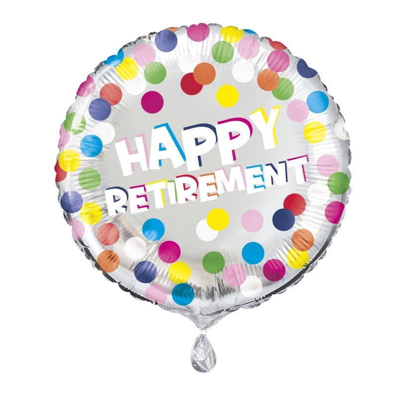 Retirement Colorful Dots - 18&quot; Helium Filled Foil Shaped Balloon, Ribbon