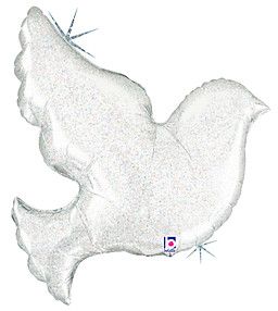 Pearl White Dove - 34&quot; Helium Filled Foil Balloon, Ribbon