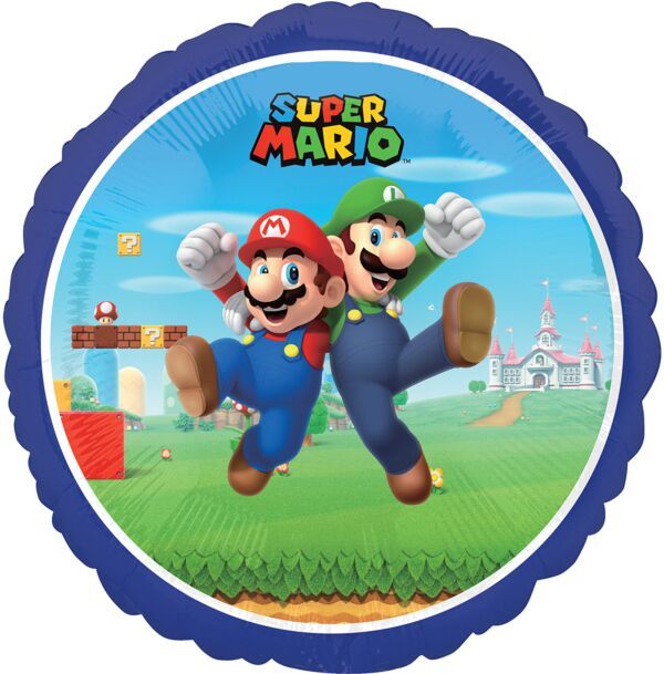 Mario Bros - 17&quot; Helium Filled Foil Shaped Balloon, Ribbon