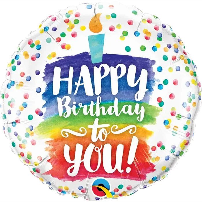 Happy Birthday To You Rainbow Cake - 18&quot; Helium Filled Foil Balloon, Ribbon