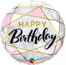 Birthday Marble Rectangle - 18&quot; Helium Filled Foil Balloon, Ribbon