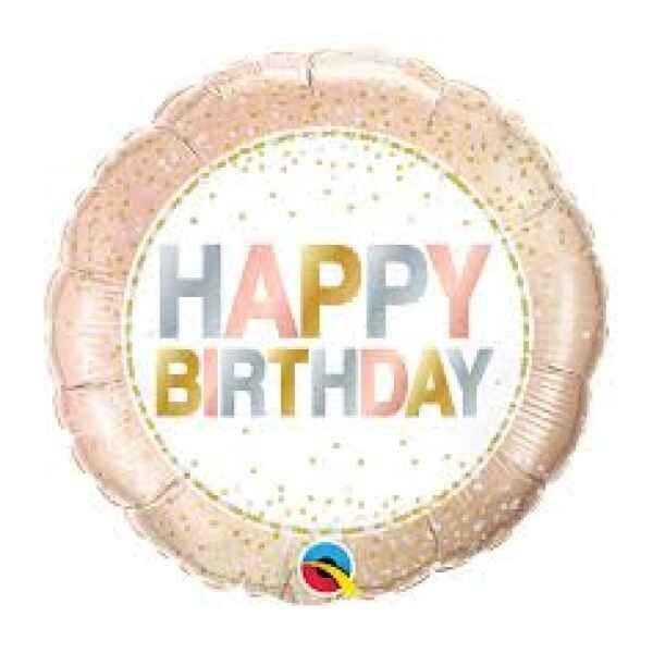 Happy Birthday Rose, Gold and Silver - 18&quot; Helium Filled Foil Balloon, Ribbon