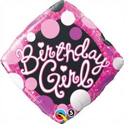 Birthday Girl Pink/Black - 18&quot; Helium Filled Foil Balloon, Ribbon