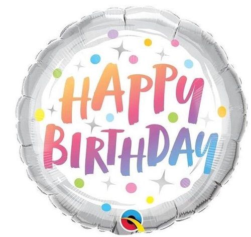 Happy Birthday Rainbow Dot&#39;s - 18&quot; Helium Filled Foil Balloon, Ribbon