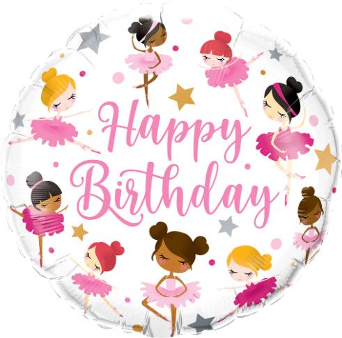Birthday Ballerinas - 18&quot; Helium Filled Foil Balloon, Ribbon