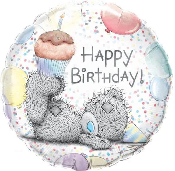 Happy Birthday Tatty Teddy Bear Cupcake - 18&quot; Helium Filled Foil Balloon, Ribbon