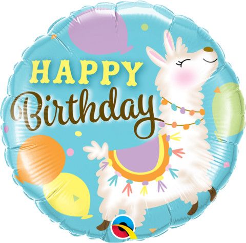Birthday Llama - 18&quot; Helium Filled Foil Balloon, Ribbon