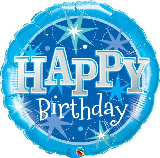 Birthday Blue Sparkle - 39&quot; Helium Filled Foil Balloon, Ribbon