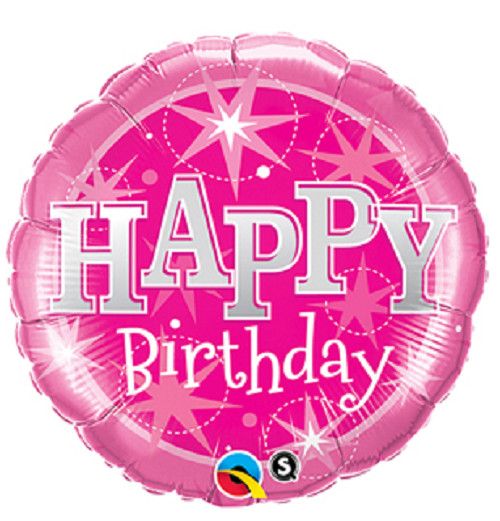 Birthday Pink Sparkle - 39&quot; Helium Filled Foil Balloon, Ribbon