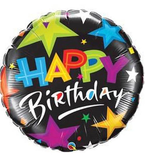 Birthday Brilliant Stars Black - 39&quot; Helium Filled Foil Balloon, Ribbon