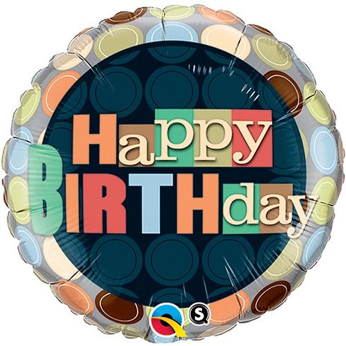 Birthday Dots - 18&quot; Helium Filled Foil Balloon, Ribbon