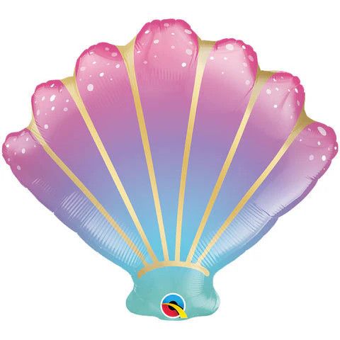 Mermaid Sea Shell Ombre- 21&quot; Helium Filled Foil Balloon, Ribbon
