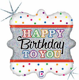 Candle Birthday to You Holographic - 18&quot; Helium Filled Foil Balloon, Ribbon