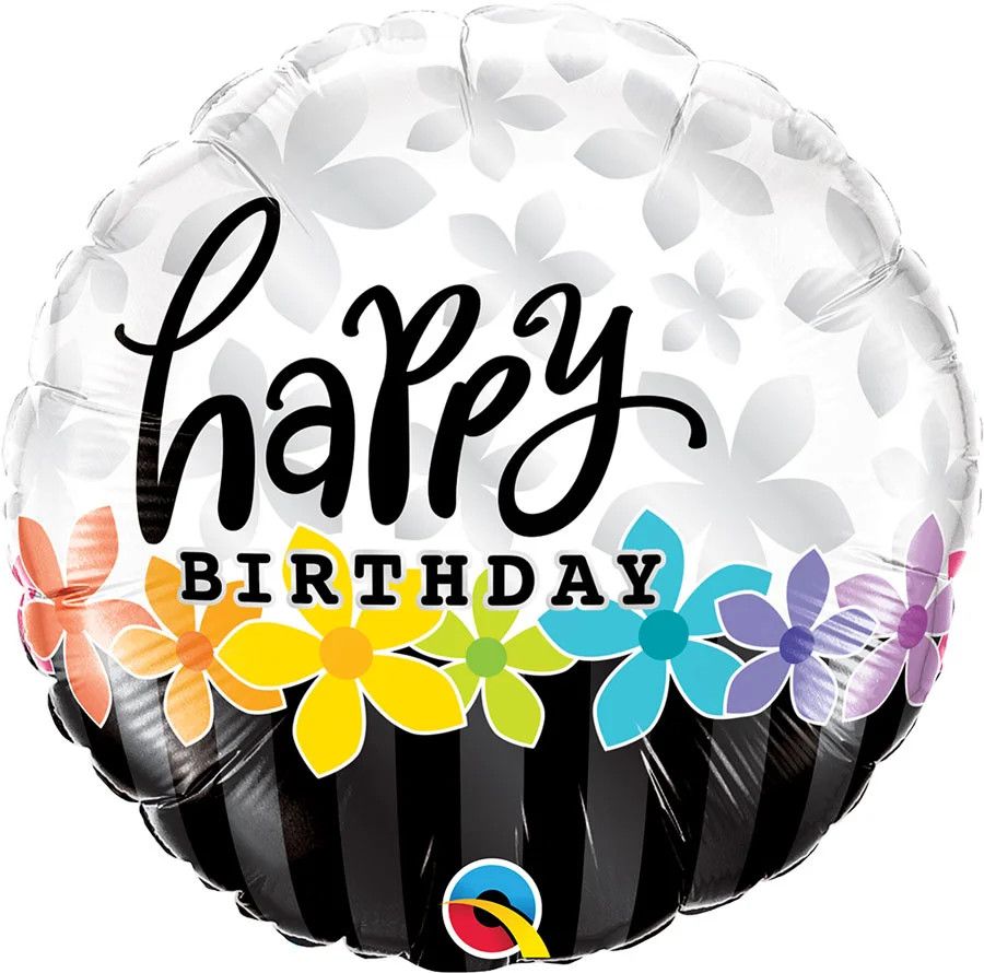 Happy Birthday Band of Flower - 18&quot; Helium Filled Foil Balloon, Ribbon