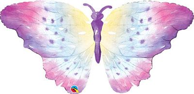 Watercolor Butterfly - 44&quot; Helium Filled Foil Balloon, Ribbon
