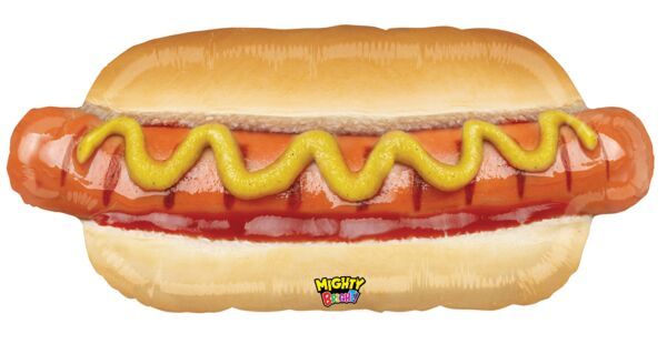 Mighty Hot Dog - 34&quot; Helium Filled Foil Balloon, Ribbon