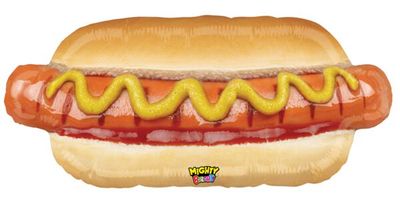 Mighty Hot Dog - 34&quot; Helium Filled Foil Balloon, Ribbon