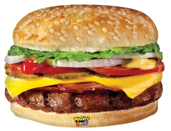 Mighty Cheeseburger - 34&quot; Helium Filled Foil Balloon, Ribbon