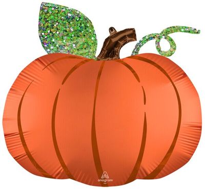 Satin Infused Pumpkin - 25&quot; Helium Filled Foil Balloon, Ribbon