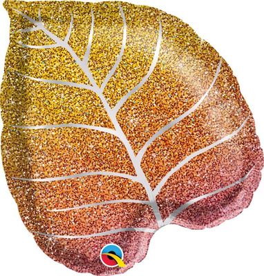 Fall Glittergraphic Ombre Leaf - 21&quot; Helium Filled Foil Balloon, Ribbon