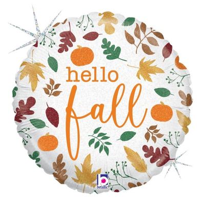 Hello Fall Holographic - 18&quot; Helium Filled Foil Balloon, Ribbon