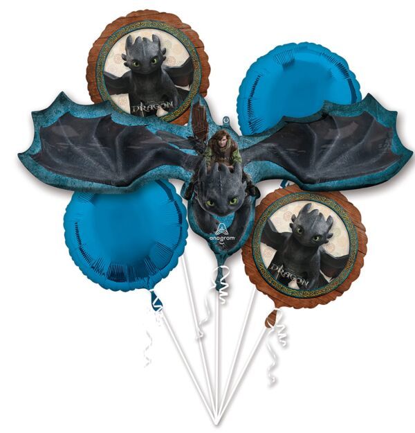 Bouquet How to Train Your Dragon - Helium Filled Foil Shaped Balloon, Ribbon