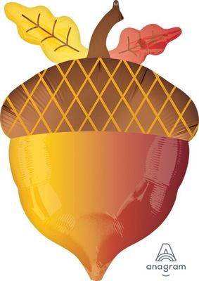 Satin Infused Fall Acorn - 18&quot; Helium Filled Foil Balloon, Ribbon