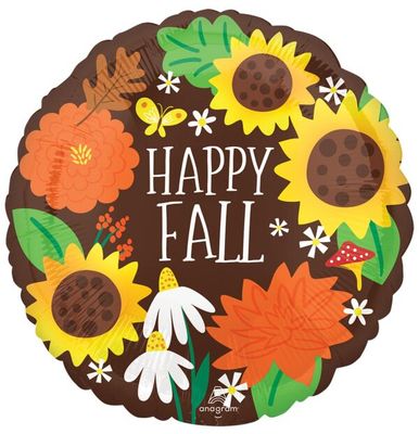 Happy Fall Sunflowers - 17&quot; Helium Filled Foil Balloon, Ribbon