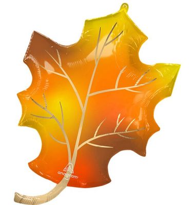 Satin Infused Fall Leaf - 34&quot; Helium Filled Foil  Shaped Balloon, Ribbon