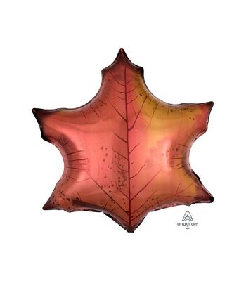 Orange Maple Leaf- 18&quot; Helium Filled Foil  Shaped Balloon, Ribbon