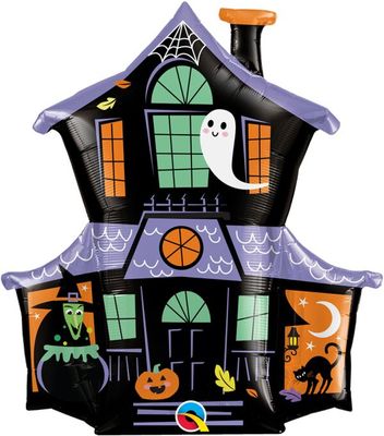 Haunted House - 37&quot; Helium Filled Foil Balloon, Ribbon