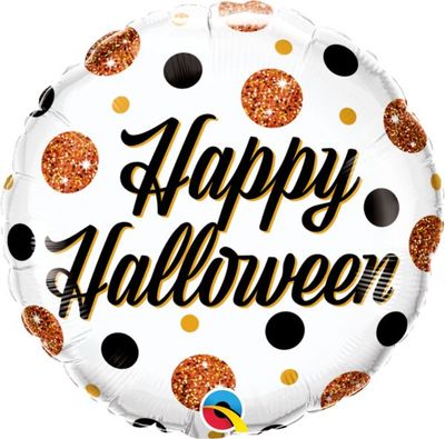 Halloween Sparkly Dots - 18&quot; Helium Filled Foil Balloon, Ribbon