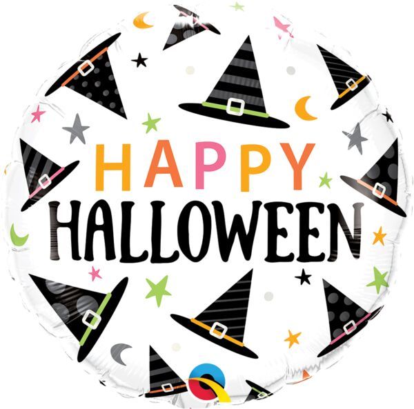 Halloween Witches Hats Pattern - 18&quot; Helium Filled Foil Balloon, Ribbon