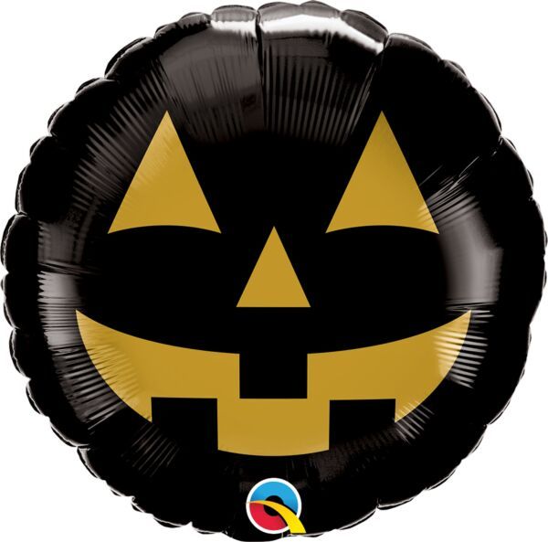 Jack Face Black &amp; Gold - 18&quot; Helium Filled Foil Balloon, Ribbon