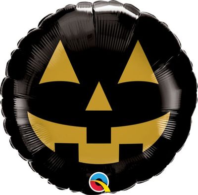 Jack Face Black &amp; Gold - 18&quot; Helium Filled Foil Balloon, Ribbon