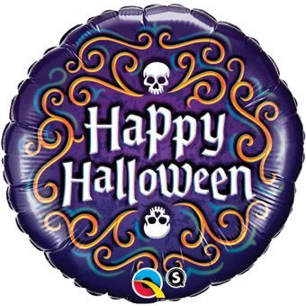 Halloween Skeleton Filigree - 18&quot; Helium Filled Foil Balloon, Ribbon