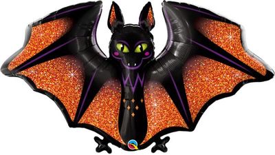 Glitzy &amp; Glam Bat - 50&quot; Helium Filled Foil Balloon, Ribbon